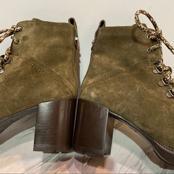 Aquatalia Ihana Water Resistant Lace Up Green Suede Heeled Boot 7M - Picture 7 of 13